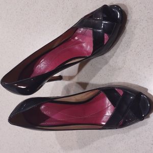 Kate Spade Black Patent Leather Peep Toe Heels Size 10 Medium